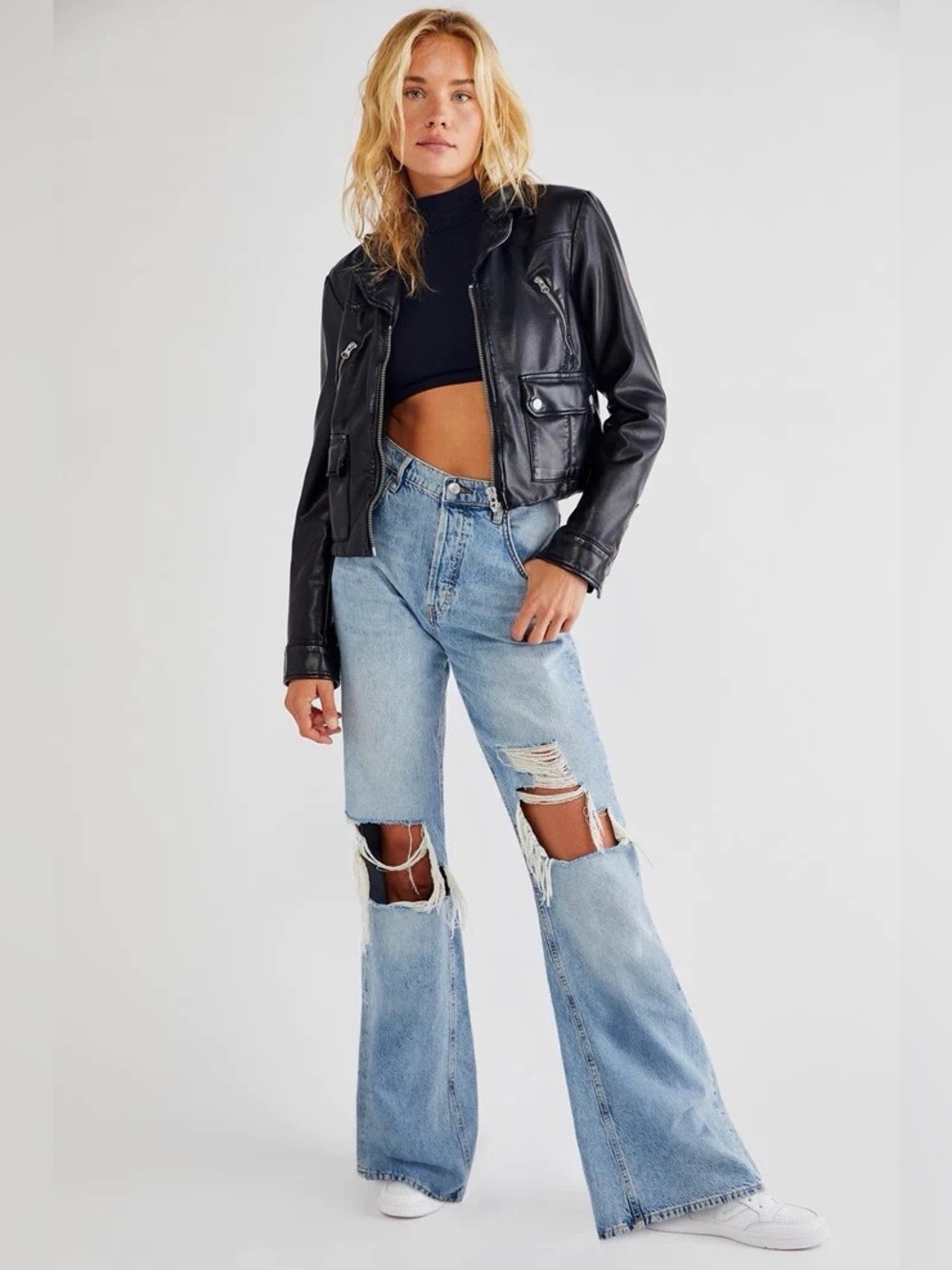Free People We The Free New Dawn Flare Distressed Jeans Wide Leg Size 27